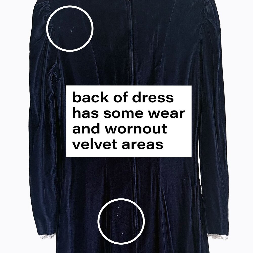 Vintage Navy Velvet Dress 6 Lace Collar Whimsigoth Goth Victorian Dark Romance - Picture 12 of 12